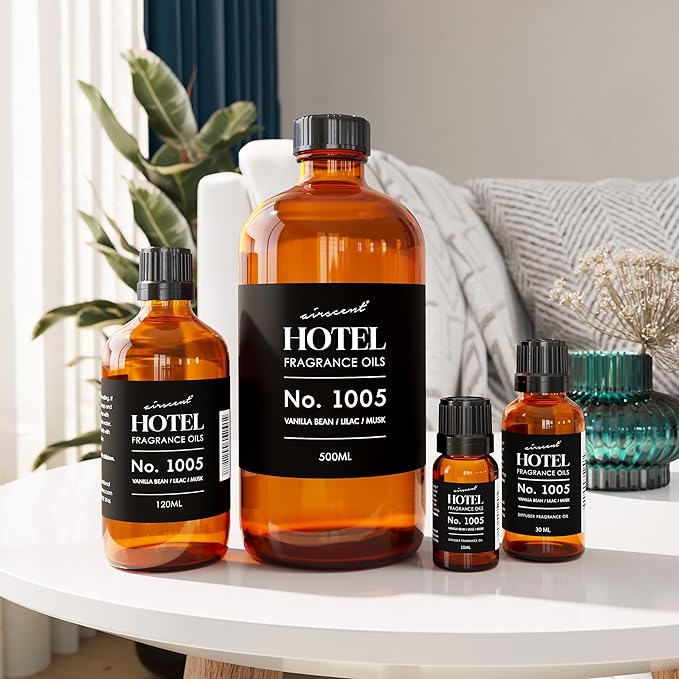 AirScent Hotel Diffuser Oil No. 1005 - Vanilla Bean Lilac Sandalwood - Hotel Scent Dupe - Premium Fragrance Oil for Ultrasonic and Waterless Diffusers and Crafting - 10 mL, .34 fl oz Glass Bottle Airscent