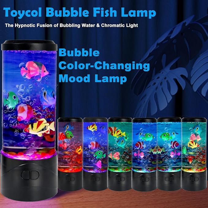 Toycol Bubble Fake Fish Lamp, Sensory Aquarium Lamp with 5 Floating Fake Fish & 7 Colors Light, Night Light for Relax and Decoration, Ideal Gift for Kids and Adults - Bloomnest