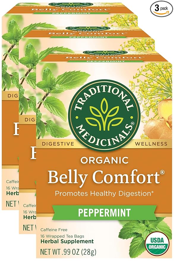 Traditional Medicinals Organic Belly Comfort Peppermint Herbal Tea, Promotes Healthy Digestion, (Pack of 3) - 16 Tea Bags - Bloomnest