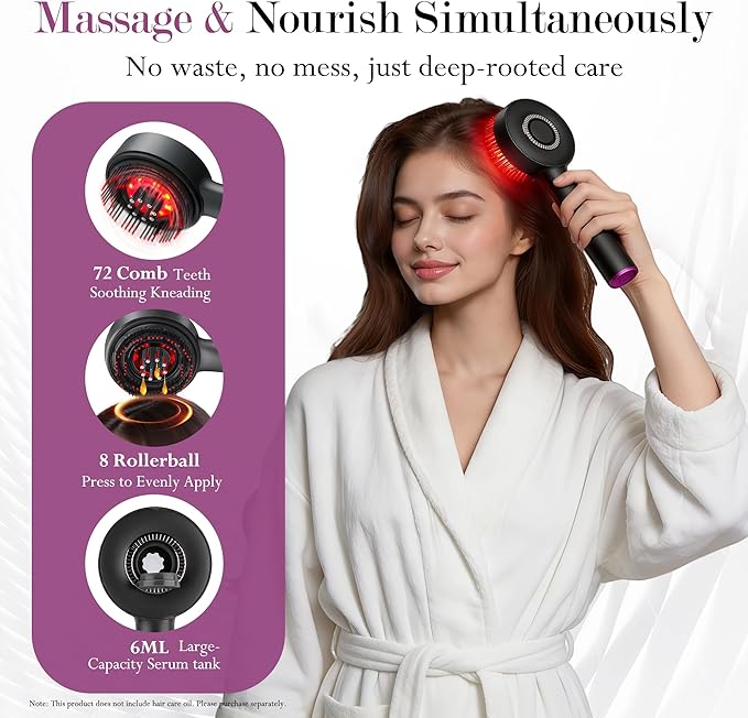 3-in-1 Rechargeable Scalp Massager Hair Growth Oil Applicator, Gentle Scratching & Kneading, IPX7 Waterproof, Electric Head Massage Tool for Home Spa, Portable Scalp Brush for All Hair Types Bloomnest