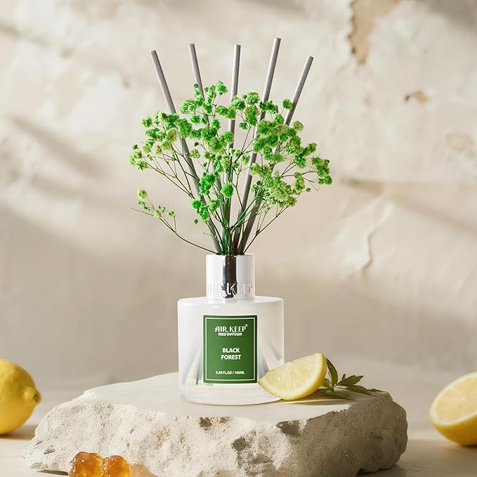 Airkeep Reed Diffuser Set,3.38 fl oz (100 ml) - Black Forest Oil Diffusers with 8 Reed Sticks, Home Fragrance Reed Diffuser for Bathroom Shelf Decor - Bloomnest