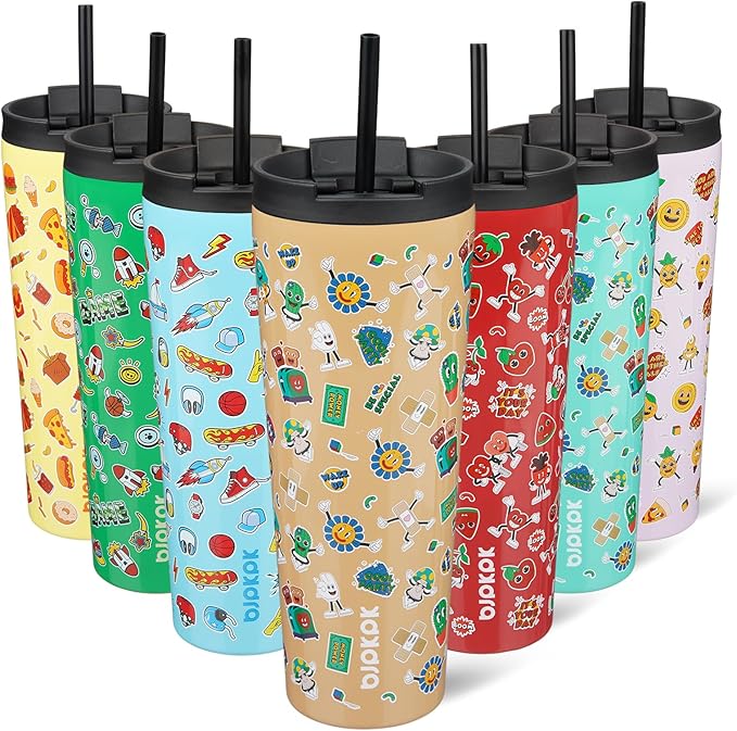 BJPKPK 26oz Tumbler With lid And Straw Stainless Steel Travel Coffee Mug Insulated Tumblers Cups,Spring Party Brown - Bloomnest