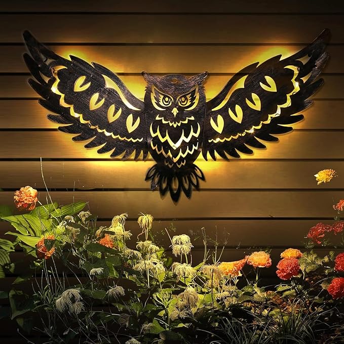 Mothers Day Gifts for Women Solar Metal Wall Art Decor Lights Owl Hanging Outdoor Solar Garden Decor Lights Porch Patio Yard Decorative Warm Gifts for Women Mom - Bloomnest