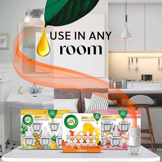 Air Wick Plug in Scented Oil Starter Kit, 2 Warmers + 6 Refills, Hawaii, Essential Oils - Bloomnest