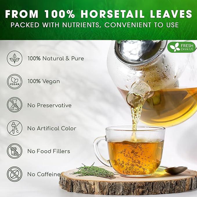 FreshDrinkUS, Premium 30 Horsetail Leaf Tea Bags, 100% Natural & Pure from Horsetail Loose Leaves Herbal Tea. Made with Natural Material Tea Bags. No Sugar, No Caffeine, No Gluten, Vegan. - Bloomnest