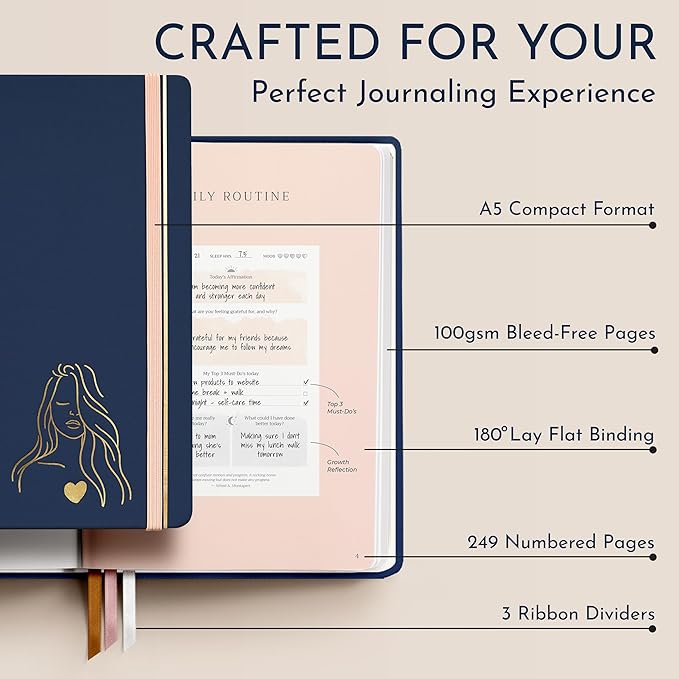 RYVE Daily Journal for Women – 6-Month Guided Gratitude Journal with Prompts, Affirmations, Mindfulness, Self-Reflection & Self-Care - Bloomnest