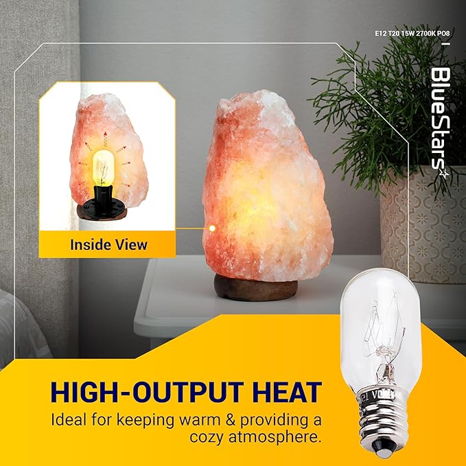 BlueStars E12 T20 Salt Lamp Bulb 120V 15W, 2700K Warm White, E12 Candelabra Base for Himalayan Salt Rock Lamps & Baskets, Scentsy Plug-in Wax Warmers, Night Lights - Pack of 8 - Bloomnest