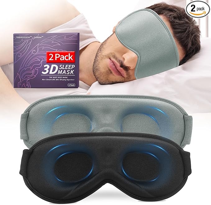 3D Sleep Mask for Men&Women, 2 Pack Contour Eye Masks for Sleep, Side Sleeping Mask for Men&Women, Blackout Eye Mask for Sleeping Eye Mask, Airplane Travel Essentials, Meditation Black & Silver-Gray - Bloomnest