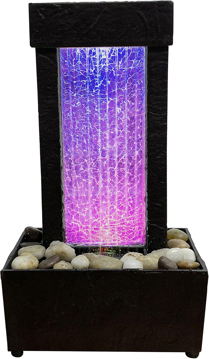 Nature's Mark 10" H Crackled Glass Light Show Tabletop Water Fountain with Natural River Rocks and Color Changing LED Lights (Corded)