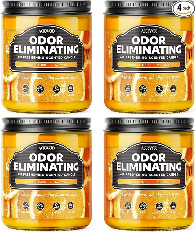 AOOVOO 4 Pack Citrus Lemon Odor Eliminating Highly Fragranced Candle - Eliminates 95% of Pet, Smoke, Food, and Other Smells Quickly, Air Freshing Soy Candle - Bloomnest