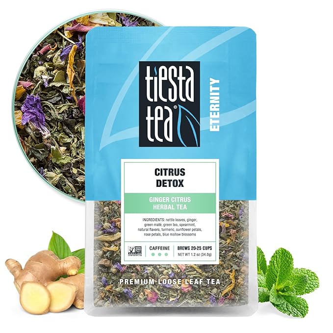 Tiesta Tea - Ginger Citrus Herbal Loose Leaf Tea, Lemon Ginger Tea with Mint and Chamomile, Caffeine-Free, Brew Hot or Iced, Makes Up to 25 Cups, Resealable Pouch, 1.2 Ounce - Bloomnest