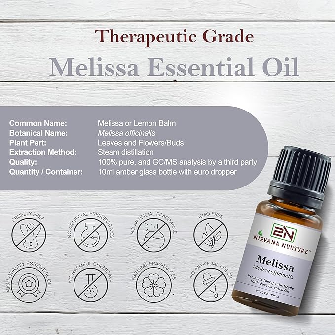 Melissa Essential Oil, 100% Pure Undiluted, Aromatherapy Oil for Diffuser, Hair & Skin Care NirvanaNurture