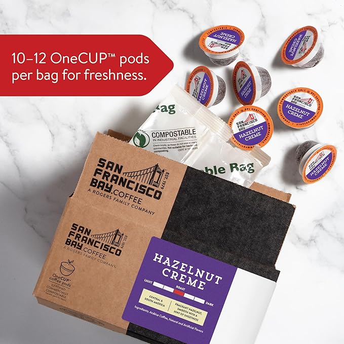 San Francisco Bay Compostable Coffee Pods - Hazelnut Crème (120 Ct) K Cup Compatible including Keurig 2.0, Flavored, Medium Roast - Bloomnest