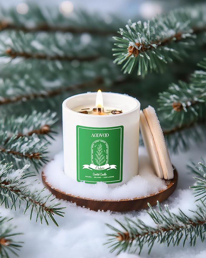 AOOVOO Cedar Scented Candles for Women - Aromatherapy Candle with Crystals Inside, 10oz Soy Candles for Home Scented, Birthday Gifts Christmas Candle for Women Mom - Bloomnest