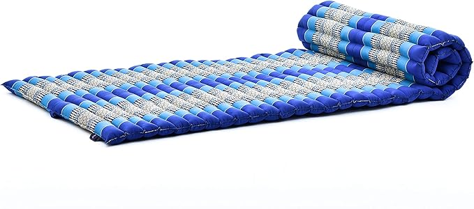 Leewadee - Foldable Floor Mattress - Japanese Roll Up Futon -Trifold Tatami Mat- Guest Floor Bed - Camping Mattress - Thai Massage Mat, Kapok Filled, 75 x 28 inches, Blue - Bloomnest