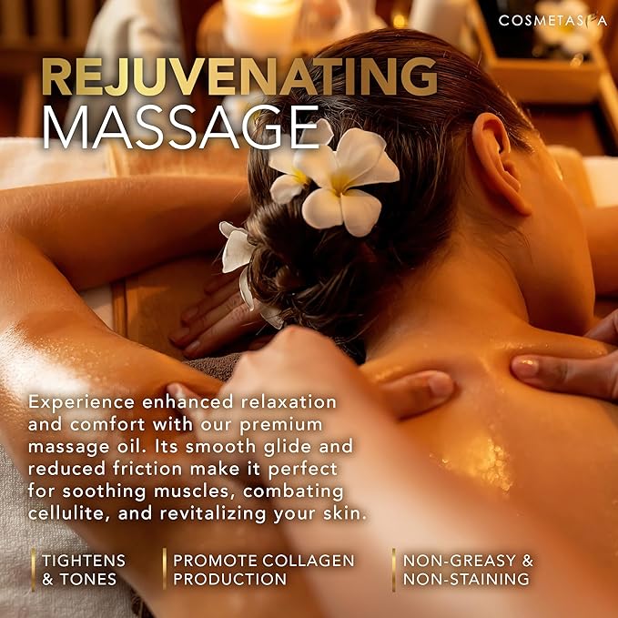 Large Cellulite Massage Oil with Collagen & Stem Cells- 100% Natural Cellulite Oil, Highly Absorbable, Deeply Penetrates The Skin- Firms, Tones, Tightens & Moisturizes Skin by Cosmetasa (16.9 oz)