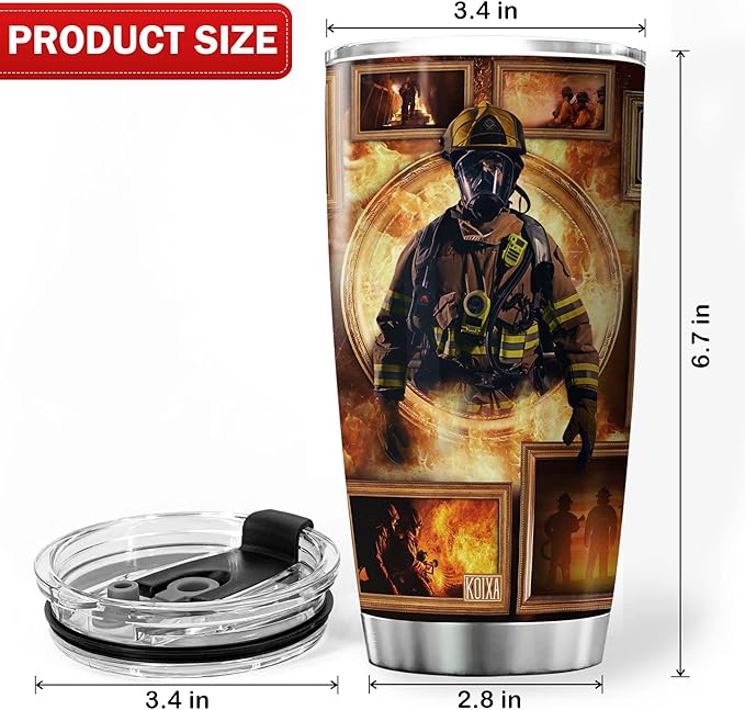 Firefighter Insulated Tumbler 20 Oz Stainless Steel Coffee Cup With Lid Cool Things For Firefighters Men Coworker Gift Ideas Firemen Mug Retirement Retired Fireman Gifts - Bloomnest