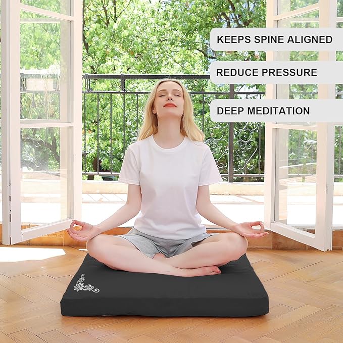 Velvet Zabuton Meditation Mat, 31 * 31 inches, Yoga Meditation Cushion Floor (Black)