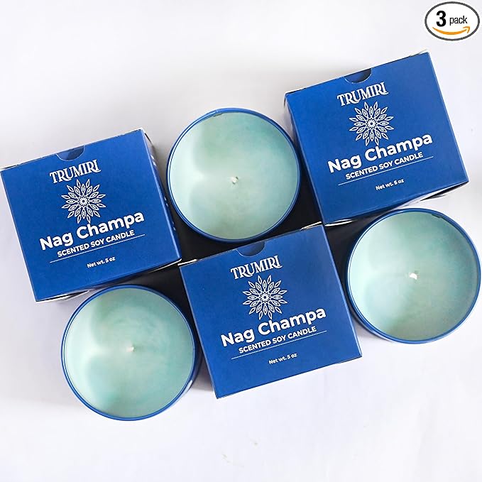 Nag Champa Candle for Home Scented - Pack of 3 x 5oz Natural Soy Clean Organic Non Toxic - for Aromatherapy Meditation Spiritual Gifts Bathroom Kitchen - Long Lasting Heavily Scented Velas Aromáticas