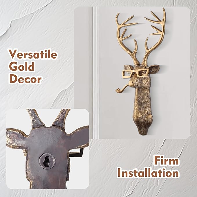 UITWMKTG 5 Pack Animal Head Wall Decor Gold Wall Sculpture Home Decor for Office Bedroom Modern Decor for Men Women - Bloomnest