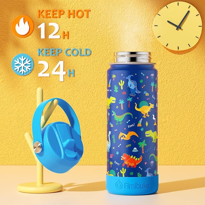 Fimibuke Kids Insulated Water Bottle, 18oz BPA FREE 18/8 Stainless Steel Kids Cup with Straw Travel Tumbler Double Wall Vacuum Leak Proof Toddler Water Bottle for School Boys Girls(1 Pack, Shark) - Bloomnest