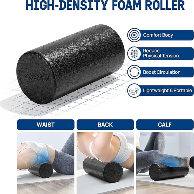 Yes4All High-Density EPP Round Back Roller Foam, Exercise Foam Roller for Yoga, Pilates & Stretching - 12, 18, 24, 36 inch - Bloomnest