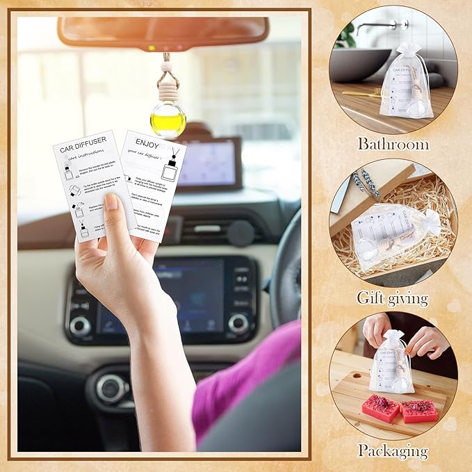 Boao 25 Sets Hanging Car Air Freshener Diffuser Bottles Empty Bulk with Car Diffuser Instruction Cards Organza Bags Glass Refillable Essential Oil Fragrance Aromatherapy Pendant (Round,Clear) - Bloomnest