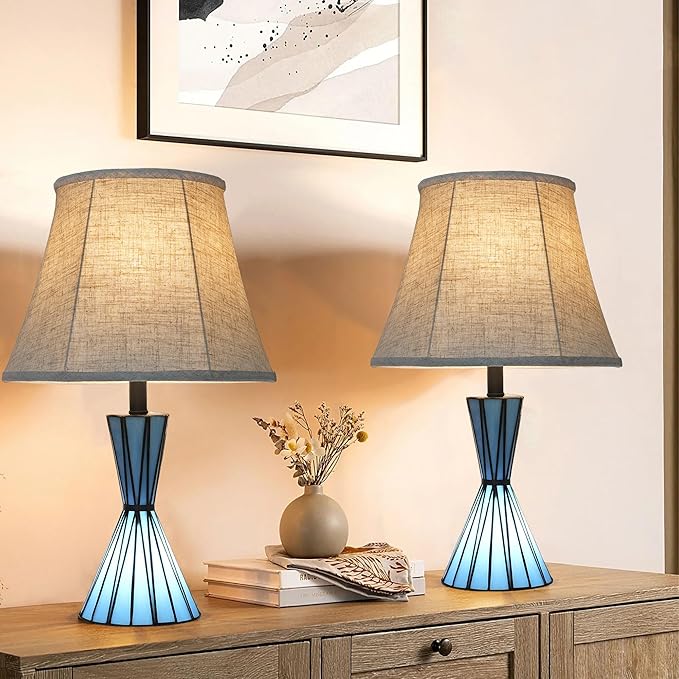 Set of 2 Table Lamps for Bedroom 3-Way Dimmable 21'' Bedside Table Lamps with 13 inches Linen Shades for Living Room Bedroom Office Hotel Study Room - Bloomnest
