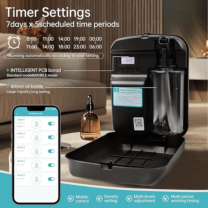 WiFi Smart Scent Air Machine for Home, App Control Waterless Essential Oil Diffuser, 1500 Sq.Ft Cold Air Diffusion System, 400ml Hotel Collection Diffuser for Large Room, Office (Black) - Bloomnest