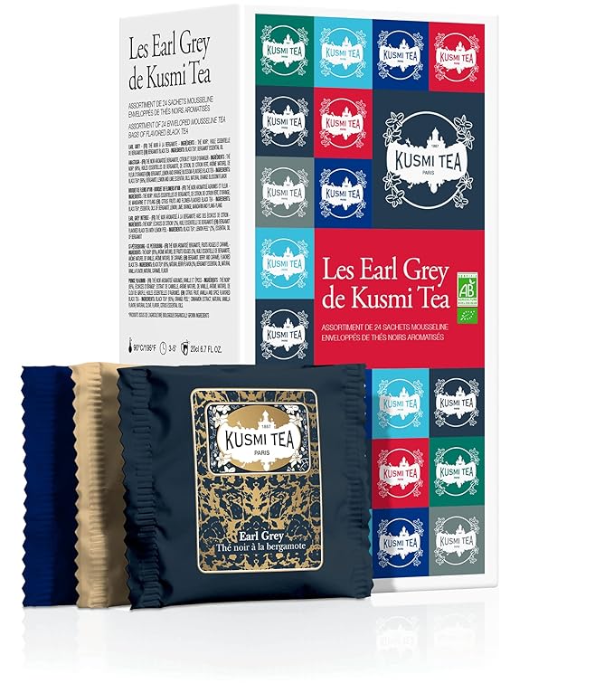 Kusmi Tea - Organic Black Tea Variety Box - Gift Idea for Men and Women - Earl Grey Tea - A Selection of 6 Iconic Flavors - 24 Tea Bags - Caffeinated Tea - Bloomnest