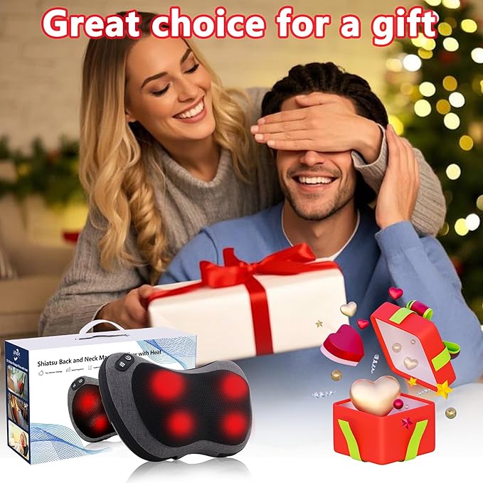 Shiatsu Neck and Back Massager with Heat - Deep Tissue Massage Pillow for Neck, Back & Shoulders Pain Relief, Ergonomic Design Electric Massager for Home, Car, Office Use, Gray - Bloomnest