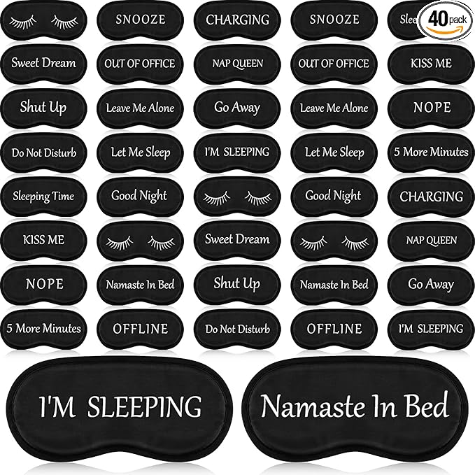 Eurzom 40 Pcs Funny Sleep Eye Mask Soft Night Sleep Mask Bulk for Sleeping Blackout Blindfolds with Adjustable Strap for Women Men Kids Travel Nap Meditation Party Gifts Favors(Black) - Bloomnest
