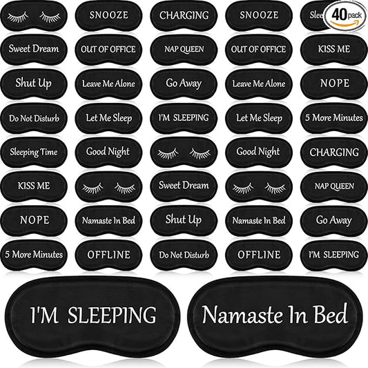 Eurzom 40 Pcs Funny Sleep Eye Mask Soft Night Sleep Mask Bulk for Sleeping Blackout Blindfolds with Adjustable Strap for Women Men Kids Travel Nap Meditation Party Gifts Favors(Black) - Bloomnest