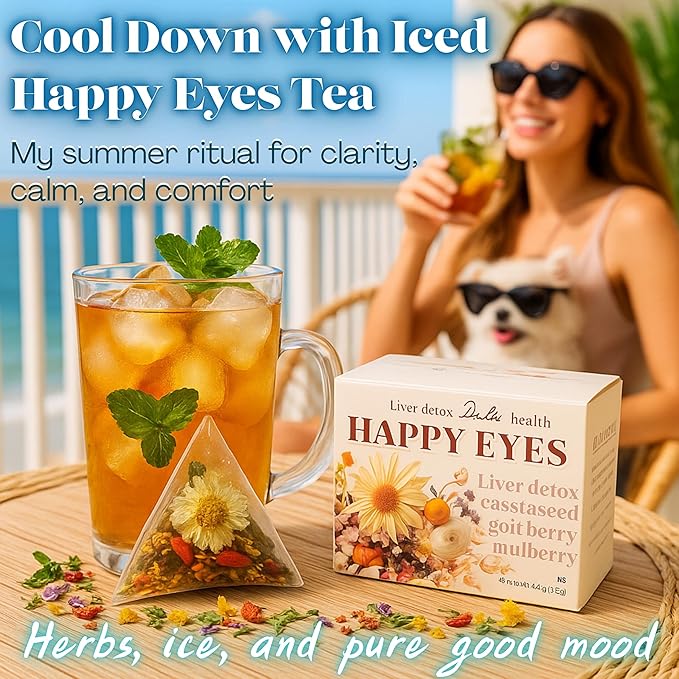 Dr. Lu’s Happy Eyes Tea | 100% Natural Eyebright Tea for Liver Cleanse | Liver Detox tea for Eye Health | Chrysanthemum, Cassia Seed, Goji Berry 8 Premium Herbs in Corn Fiber Pyramid Bags | Made in US - Bloomnest