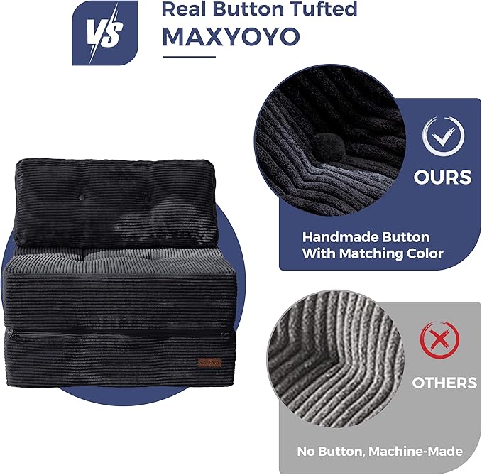 MAXYOYO Folding Sofa Bed, Convertible Sofa Bed with High-Density Support Foam, Portable 4 in 1 Fold Out Chair to Floor Lounger, Versatile Floor Couch for Living Room Bedroom, Black - Bloomnest