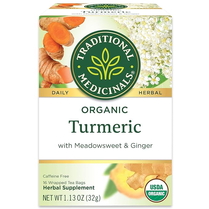 Traditional Medicinals Organic, Turmeric Tea with Ginger & Meadowsweet - Supports Normal Response to Inflammation - Kosher, Non-GMO, Caffeine-Free, Compostable - 16 Tea Bags - Bloomnest