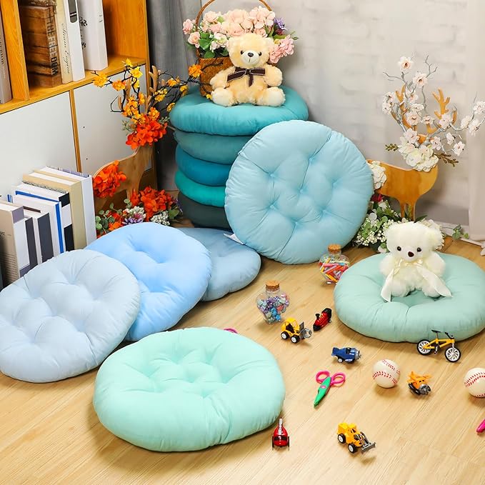 Fumete 12 Pcs Floor Pillows Cushions Seating 16 x 16 Inches Color Round Seat Reading Floor Chair Cushions for Kids Adults Classroom Home School Playing Supplies(Multicolor) - Bloomnest