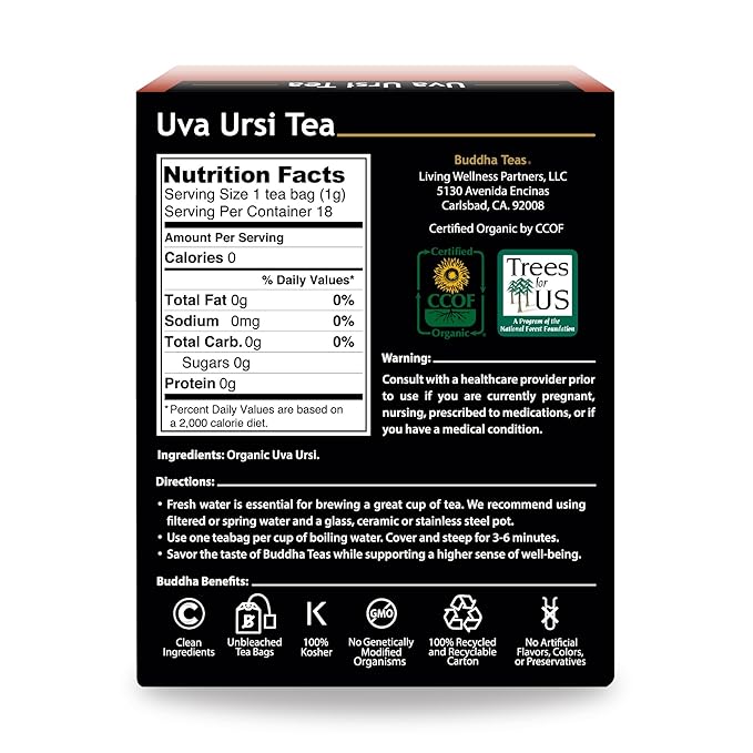 Buddha Teas - Uva Ursi Tea - Herbal Tea - Natural Boost of Vitamins, Minerals, & Antioxidants - Clean Ingredients - Caffeine Free - OU Kosher - Gluten Free - 18 Tea Bags (Pack of 1) - Bloomnest