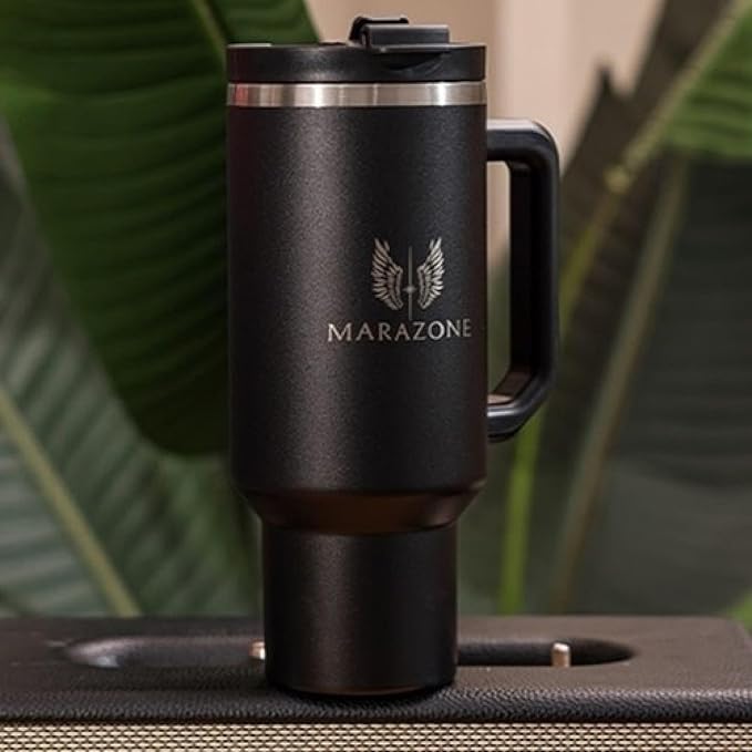 40 oz Insulated Tumbler with Handle and Straw – Stainless Steel Double Wall Vacuum Cup Fits Car Cup Holder, Hot Cold Travel Mug, BPA Free Reusable Water Bottle for Men Women - Midnight Black - Bloomnest