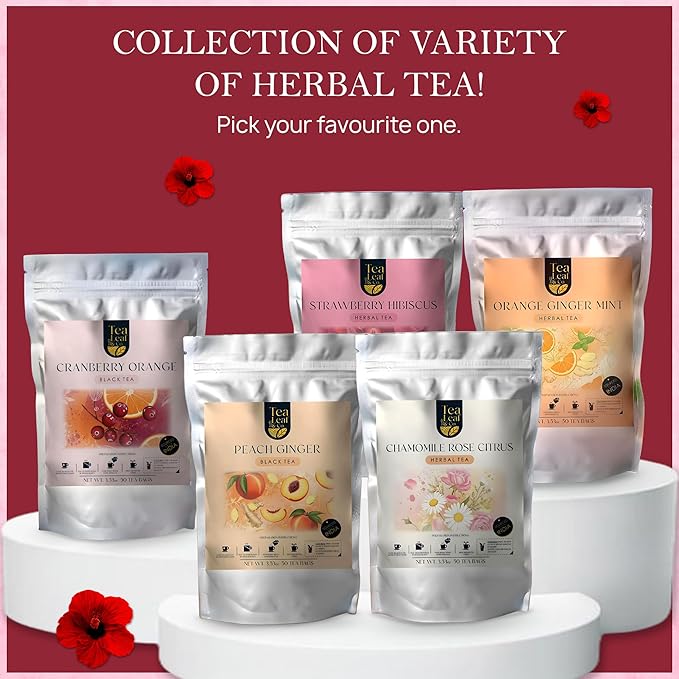Tealeaf & Co. Hibiscus Tea with Hibiscus Flowers Extract - Pure Herbal Tea Bags Blended with Fresh Herbs - Flavored Herbal Blend - Low Caffeine - Gluten Free - 50 Teabags - Bloomnest