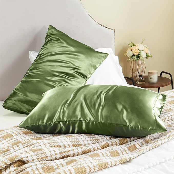 BEDELITE Satin Pillowcase for Hair and Skin, Super Soft and Cooling Similar to Silk Pillow Cases 2 Pack with Envelope Closure, Gift for Women Men(20"x36" King Size, Cedar Green) - Bloomnest
