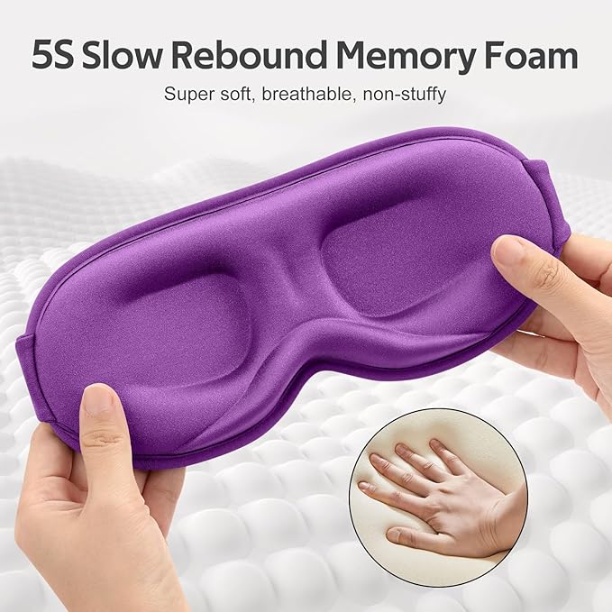 Sleep Mask for Men Women - 100% Blackout Eye Masks for Sleep - 3D Soft Sleeping Mask for Side Sleepers - Zero Pressure Lash Extensions Eye Cover Shade for Airplane Travel Essentials, Purple - Bloomnest
