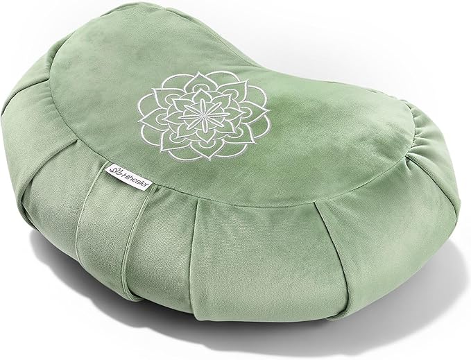 Premium Meditation Cushion - Comfortable Floor Pillow for Adult Traditional Crescent Meditation Pillow Yoga Buckwheat Bolster (Green) - Bloomnest