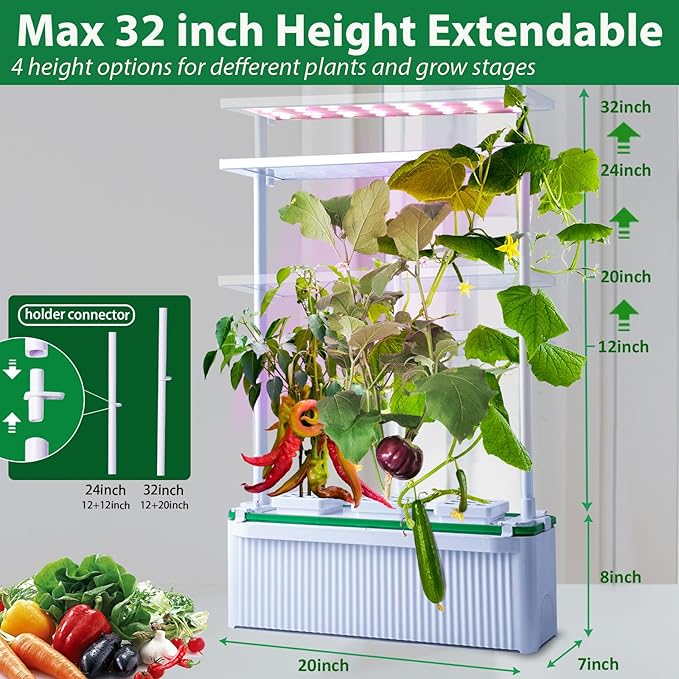 Large Hydroponics Growing System kit with Trellis,Smart Indoor Hydroponic Gardening System with LED Grow Light, Indoor Hydroponic Grow Kit for Tomato,Pepper,Cucumbers(7L,Pump) - Bloomnest