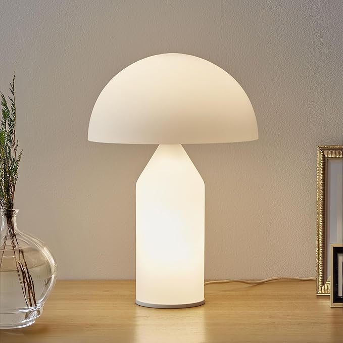 Brightech Venus Glass - Contemporary Table Lamp with Glass Shade and Body - Unique Mushroom Table Lamp - Dimmable LED Light Bulbs for Bedroom Reading, Great Décor for Living Rooms, Offices - Bloomnest