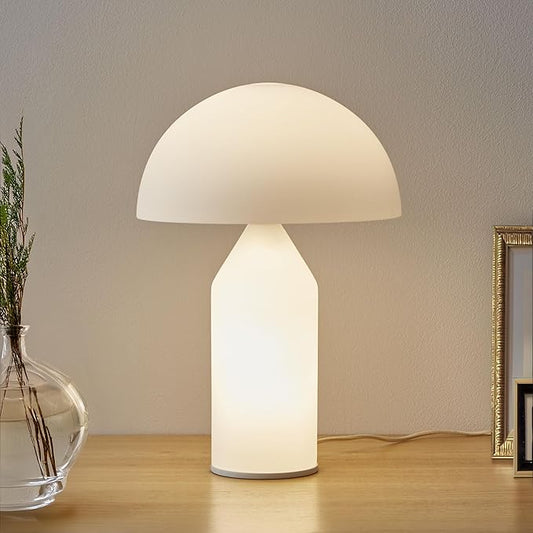 Brightech Venus Glass - Contemporary Table Lamp with Glass Shade and Body - Unique Mushroom Table Lamp - Dimmable LED Light Bulbs for Bedroom Reading, Great Décor for Living Rooms, Offices - Bloomnest