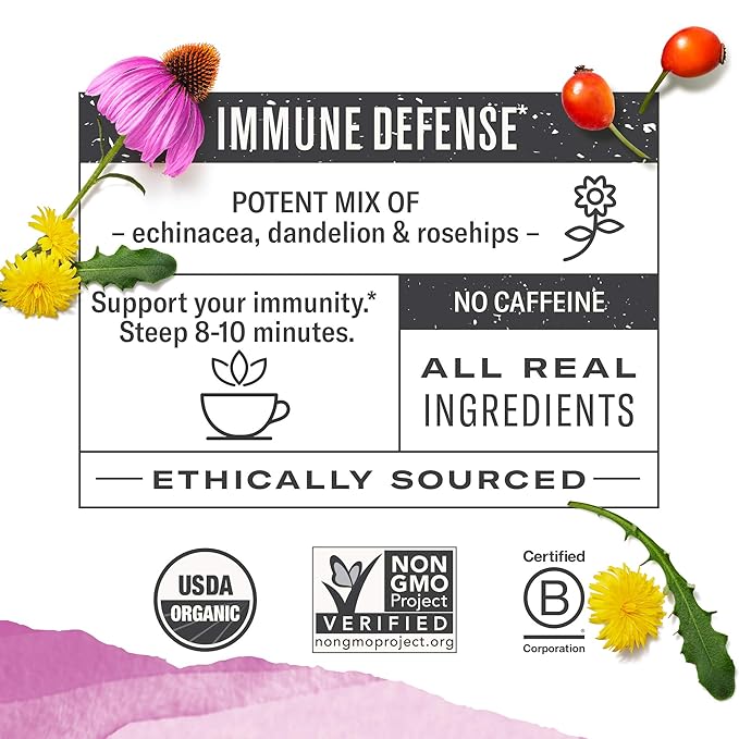 Numi Organic Immune Boost Herbal Tea – 48 Herbal Tea Bags – Caffeine Free Wellness Blend with Elderberry Elderflower Ginger & Lemongrass for Immune Support & Soothing Flavor - Bloomnest