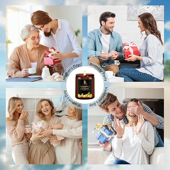 Pineapple Cocktail Candles, 7oz Pineapple Cocktail Scented Candle, Natural Soy Candles for Home Scented, Long Lasting with 50 Hour Burn Time, Gifts for Men Women - Bloomnest