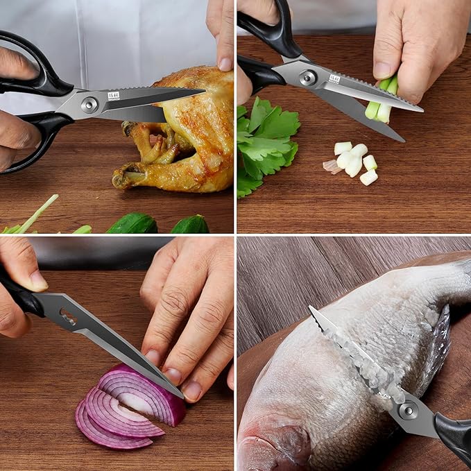 SHAN ZU 8.4" Titanium Heavy Duty Kitchen Scissors - Japanese 5Cr15MoV Stainless Steel Shears, All Purpose Detachable Shears for Meat/Herbs/Poultry, Dishwasher Safe, Gift Box Included (Black) - Bloomnest