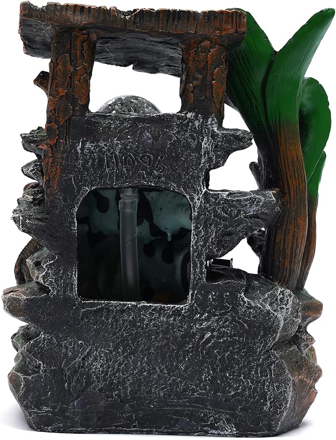 Fountains Waterfall Décoration,Indoor Relaxation Desktop Fountain Waterfall,Atomizing Humidifier,Desktop Fountain Waterfall with Rockery,Plant,Illuminated Waterfall for Home Office Desk Gifts